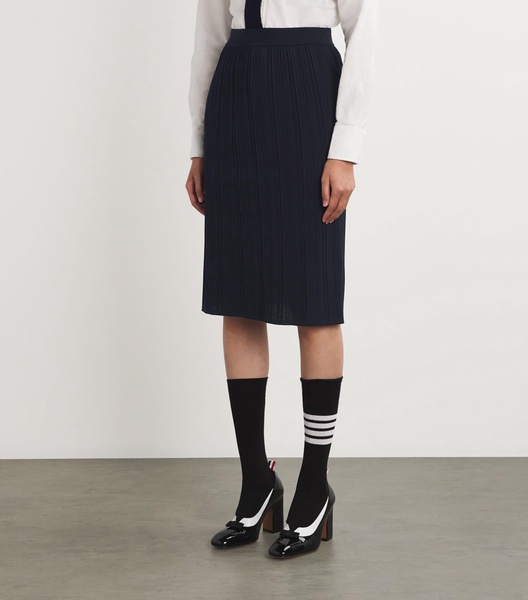 Virgin Wool Plisse Midi Skirt
