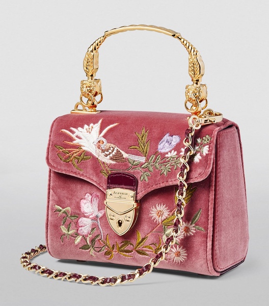 Mini Velvet Embroidered Mayfair Top-Handle Bag