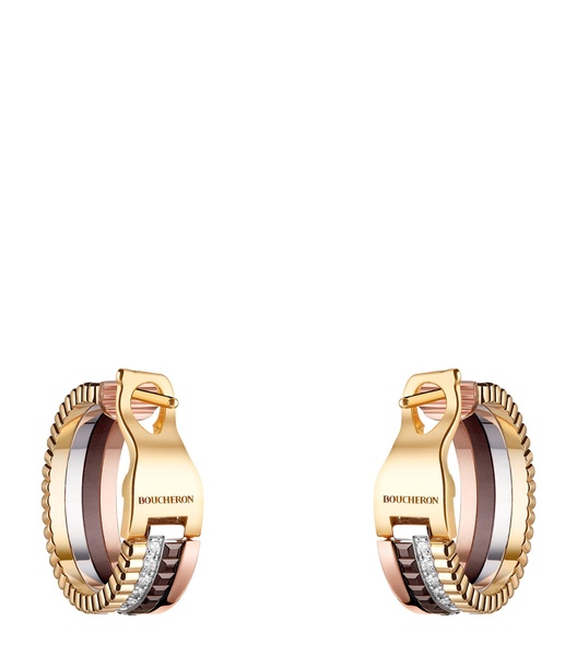 Mixed Gold and Diamond Quatre Classique Hoop Earrings