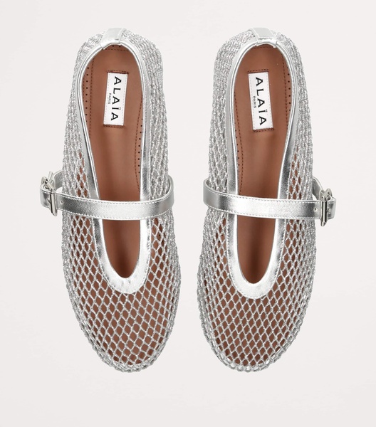 Metallic Net Mary Jane Ballerina Flats
