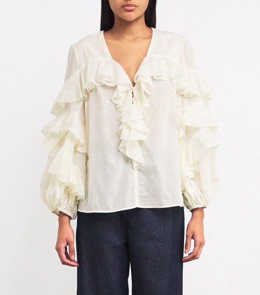 Cotton Ruffled V-Neck Blouse