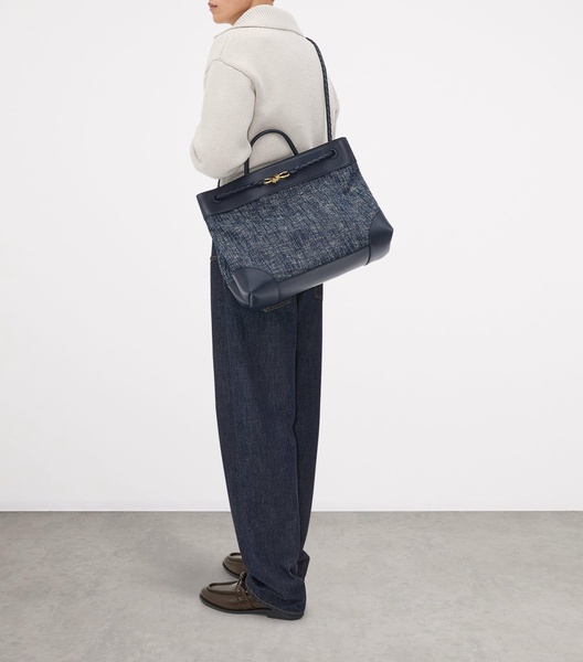 Large Denim Bouclé Andiamo Top-Handle Bag