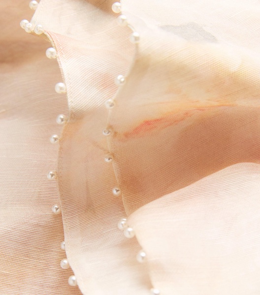 Linen-Silk Flower-Embellished Mini Dress