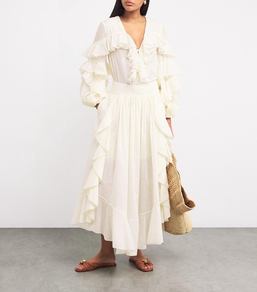 Cotton Ruffled Maxi Skirt