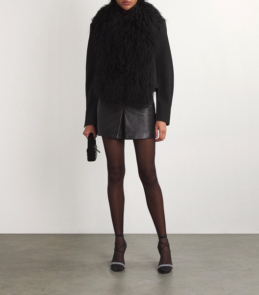 Wool Mongolian Fur Collar Cropped Blazer