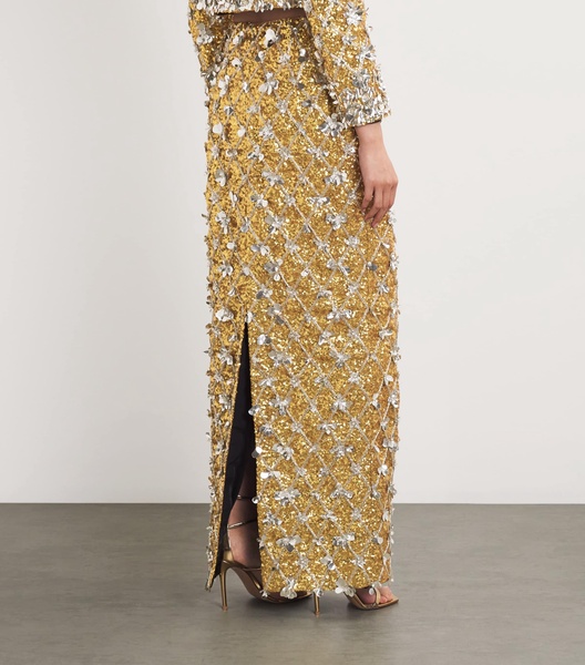 Embroidered Column Midi Skirt