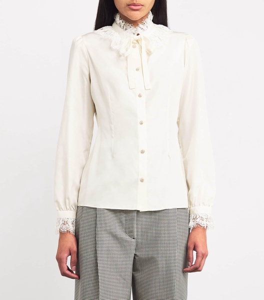 Silk Lace-Trim Blouse