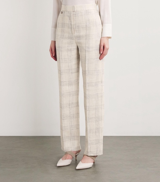 Silk-Linen Blend Check Trousers