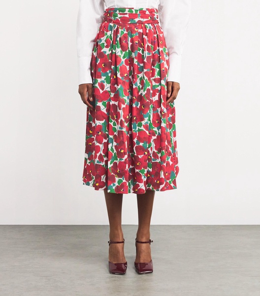 Floral Cummerbund Midi Skirt
