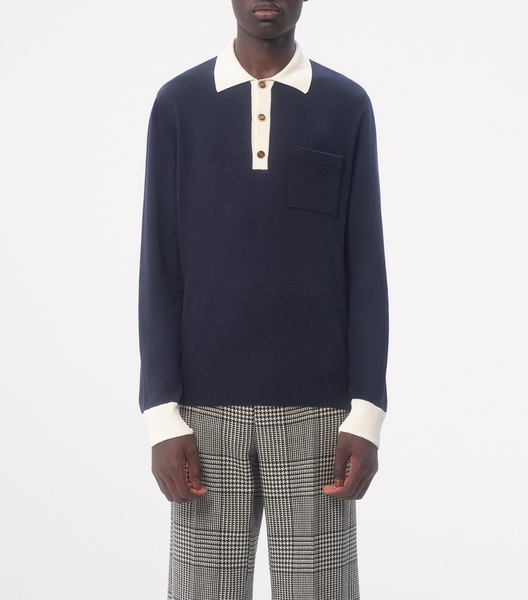 Cotton VLogo-Button Polo Sweater