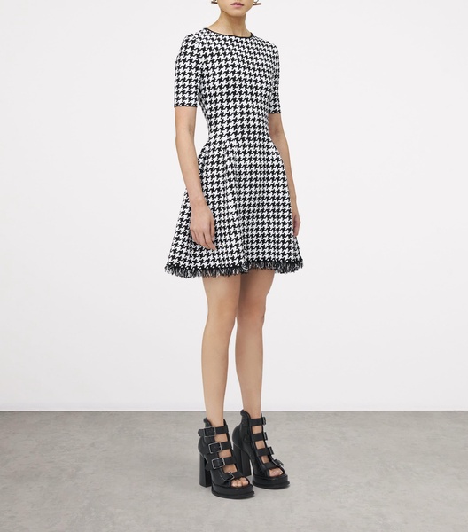 Frayed Houndstooth Mini Dress