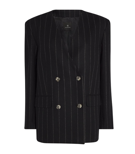 Wool-Blend Pinstripe Maron Blazer