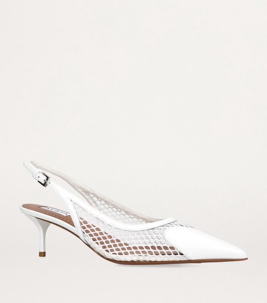 Le Cœur patent leather and fishnet slingback pumps