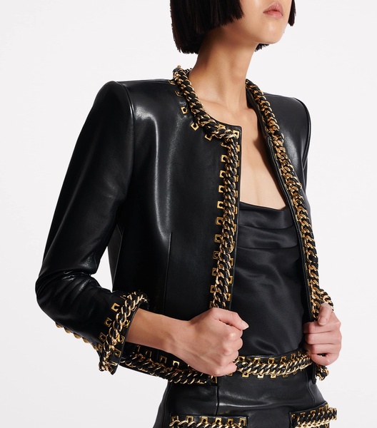 Leather Chain-Detail Jacket