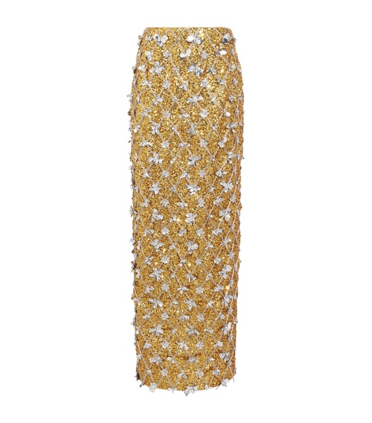 Embroidered Column Midi Skirt