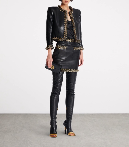 Leather Chain-Detail Jacket