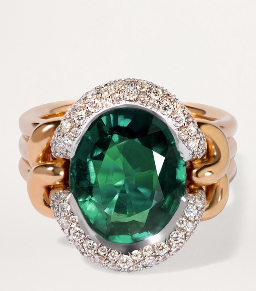 Yellow Gold, Diamond and Tourmaline Cocktail Ring (Size N)