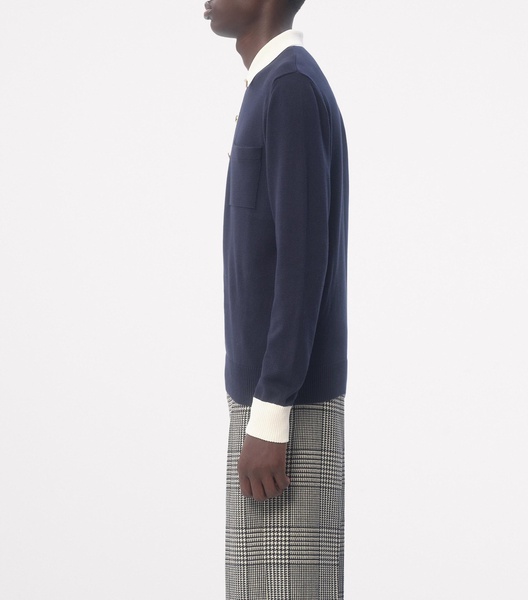 Cotton VLogo-Button Polo Sweater