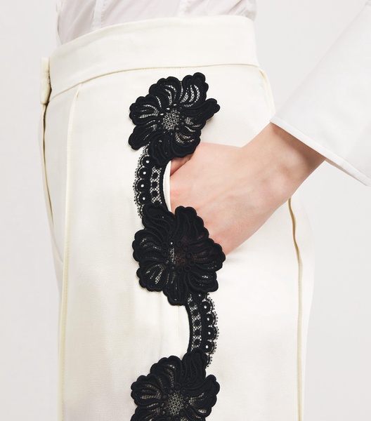 Lace-Trim Wide-Leg Trousers