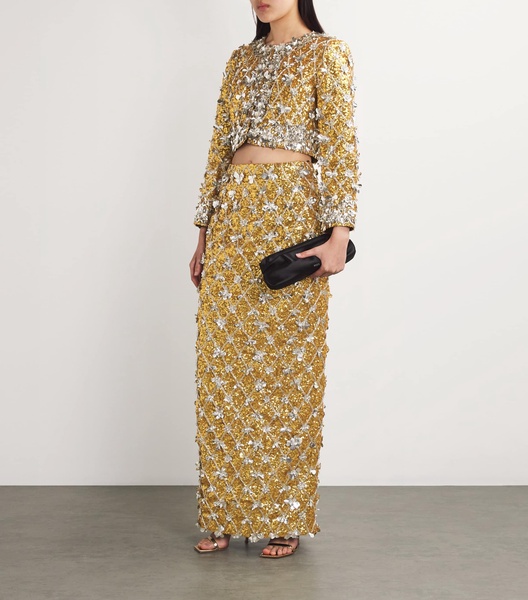 Embroidered Column Midi Skirt