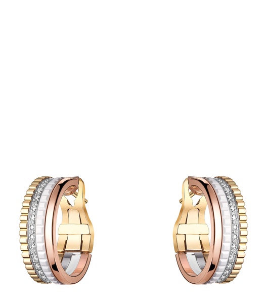 Mixed Gold and Diamond Quatre White Hoop Earrings
