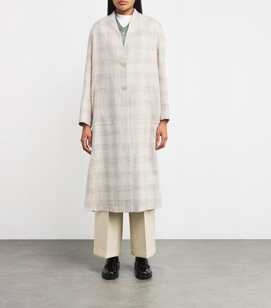 Silk-Linen-Blend Check Coat