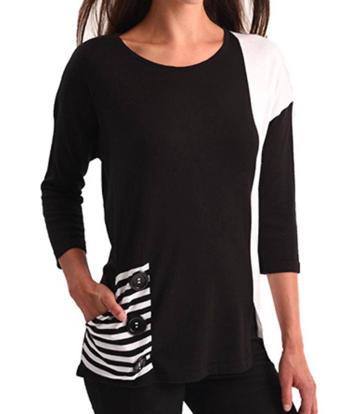 color-block pocket tunic top in black/white