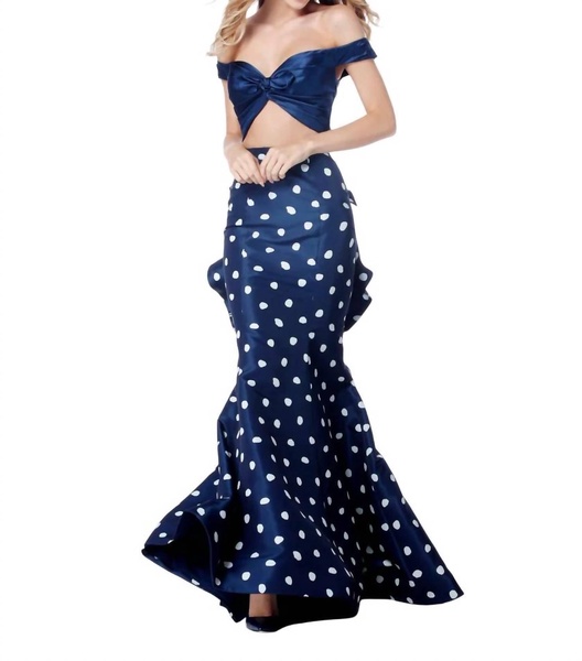 taffeta two-piece mermaid casual dress in navy/ivory
