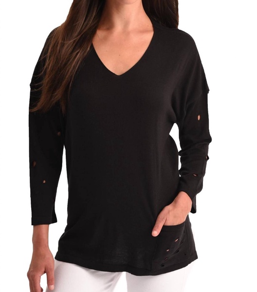 cut-out sleeve pocket top in black