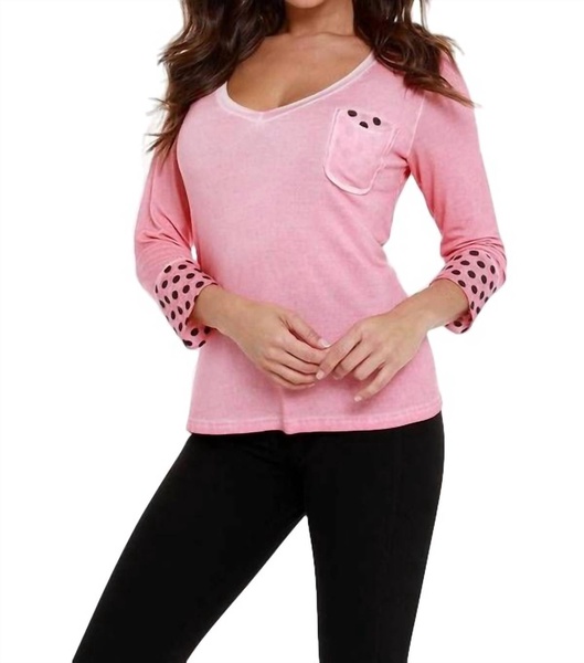 v-neck polka dot top in coral