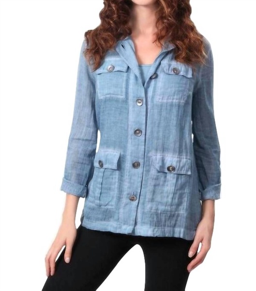 oil wash hooded button-up cardigan in denim