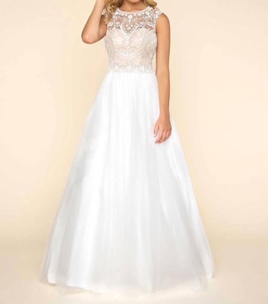 lace and tulle ball gown in ivory/nude