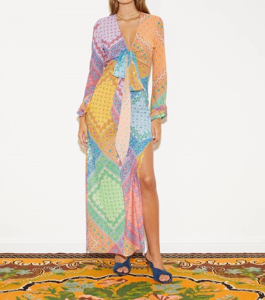 bon bon sheer tie front bias dress in mosaic