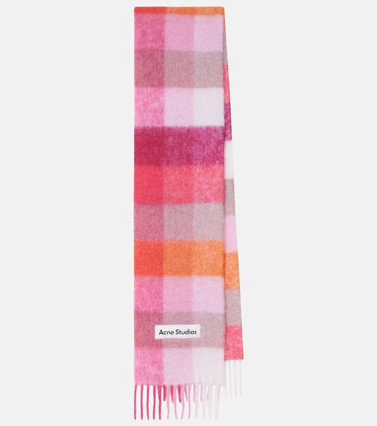 Logo checked wool-blend scarf