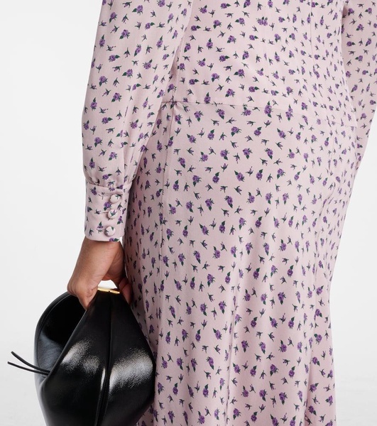 Floral lace-trimmed silk midi dress
