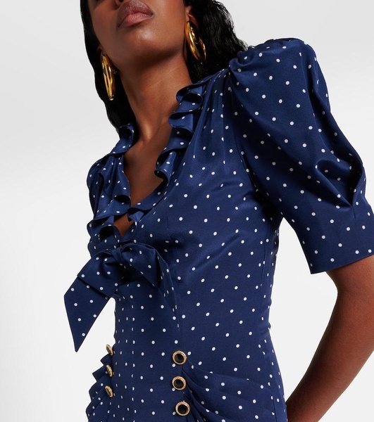 Polka-dot bow-detail silk midi dress