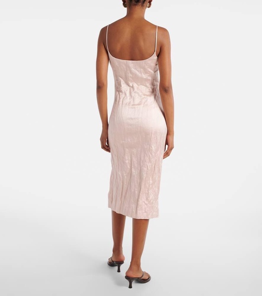 Floral-appliqué satin midi dress