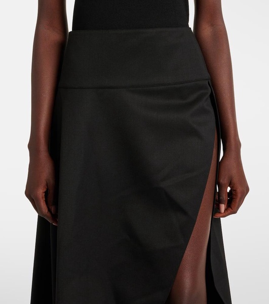 Asymmetric wool midi skirt