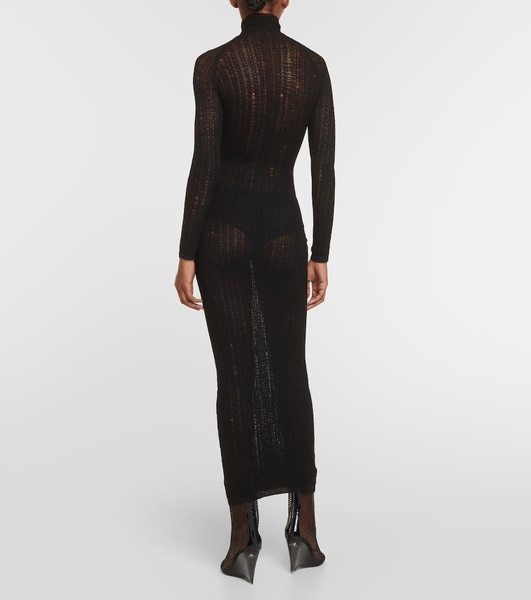 Distressed wool-blend midi dress