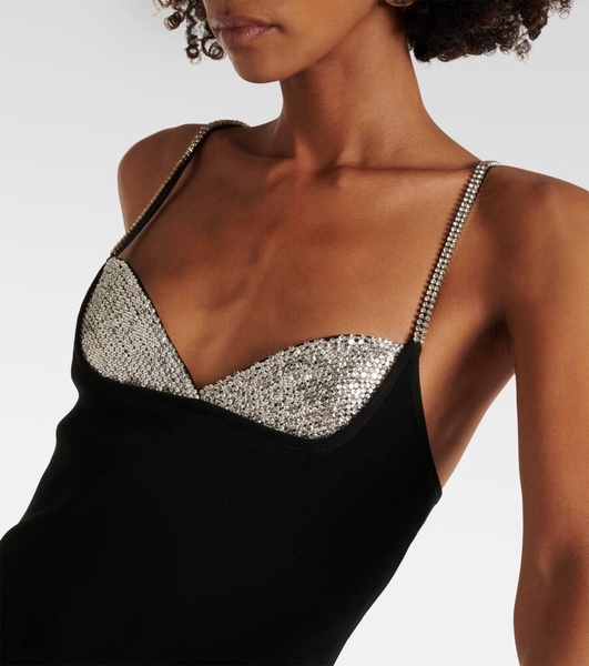 Crystal-embellished side-slit gown