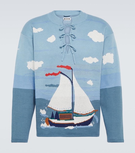 Pinafore bow-detail cotton jacquard sweater