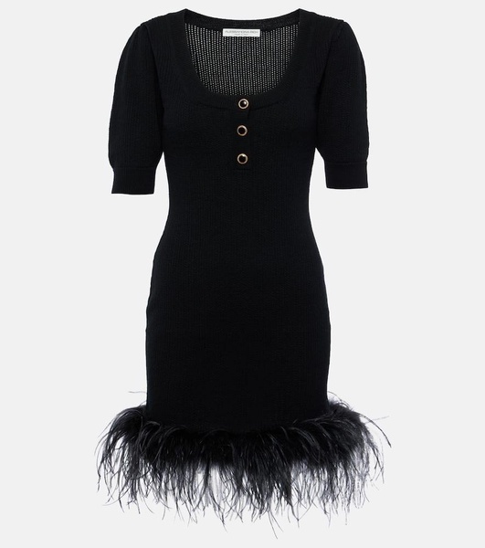 Feather-trimmed wool minidress