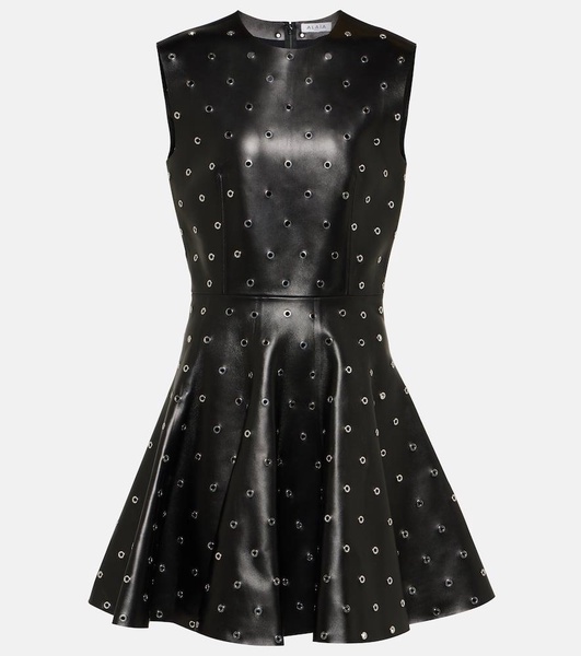 Studded A-line leather minidress