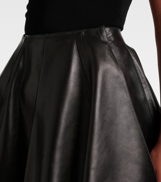 Asymmetric leather miniskirt