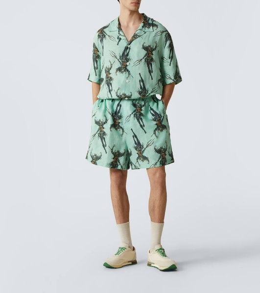 Printed linen bowling shirt