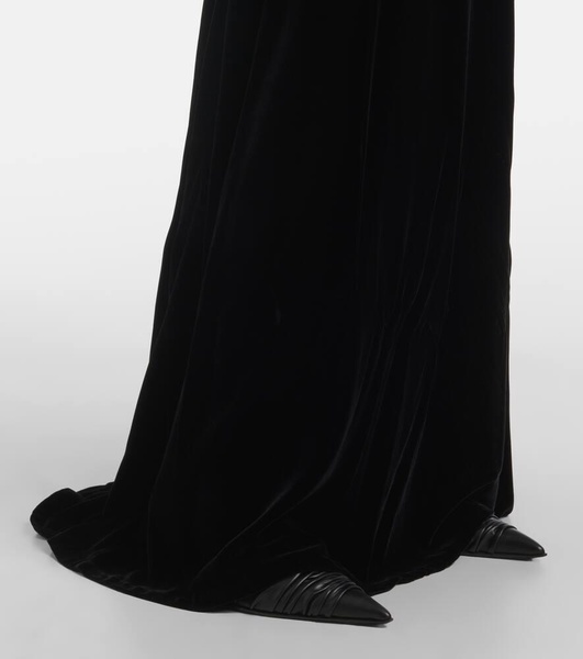 Embroidered velvet gown