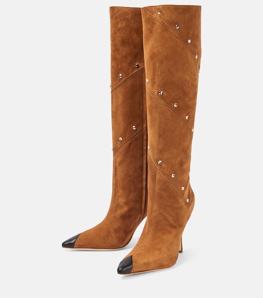 Embellished suede knee-high boots