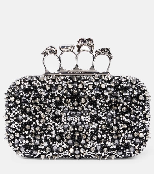 Knuckle embellished leather clutch