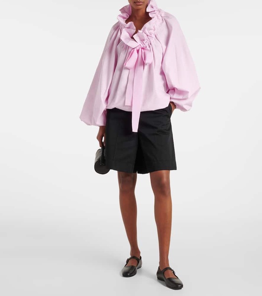Iconic bow-detail ruffled cotton blouse