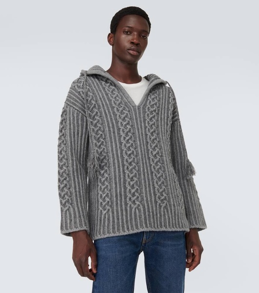 Cable-knit virgin wool hoodie